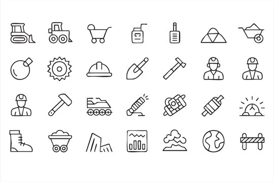 Coal Mining Icons, Industry Equipment Miner Collection