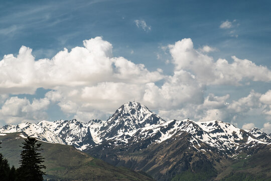 The snow capped Pic du Midi mountain in the French Pyrenees. A cable car takes tourists to the observatory at the summit