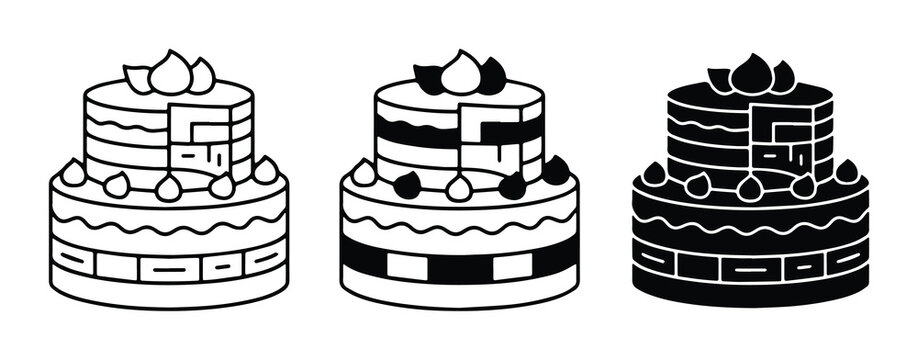 black and white cake silhouettes set on white background