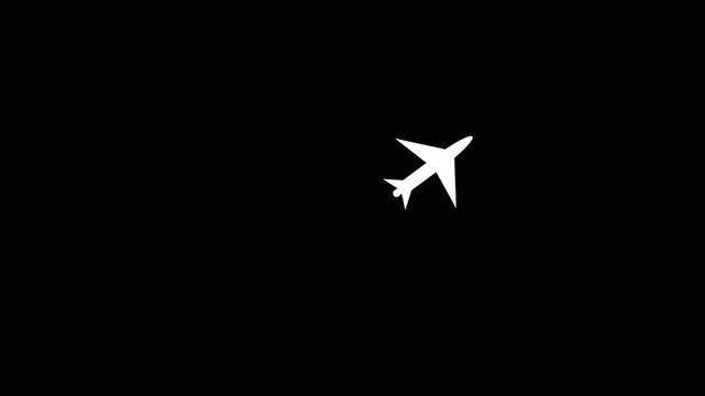 Movement of air plane icon animation traveling between two points . Travel on airplane map simple animation a black background.