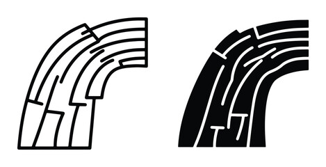 black and white outline vector set of curved lines representing car tires tread patterns © Jannatul