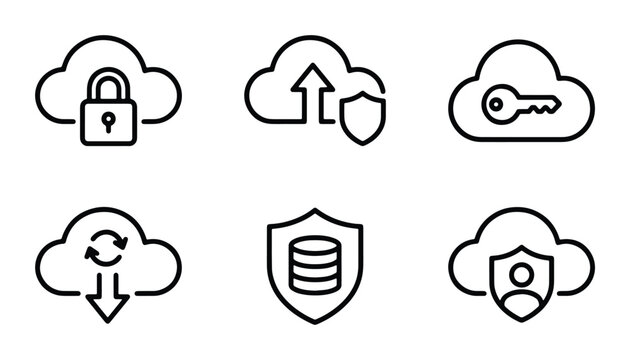vector cloud storage and security set on white background