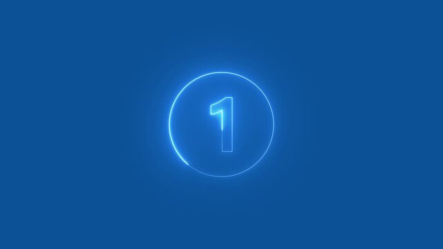 Glowing digital number one in a circle. High tech number one on dark blue. Modern number one graphic for countdowns and top ranking list visualizations.