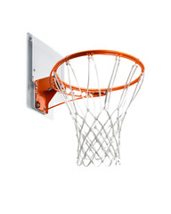 Naklejka premium Angled basketball hoop with white net isolated