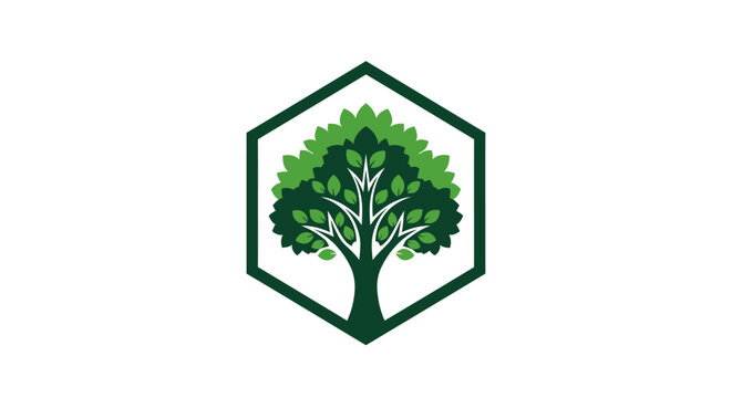 Vibrant Green Tree Logo within a Hexagonal Frame.