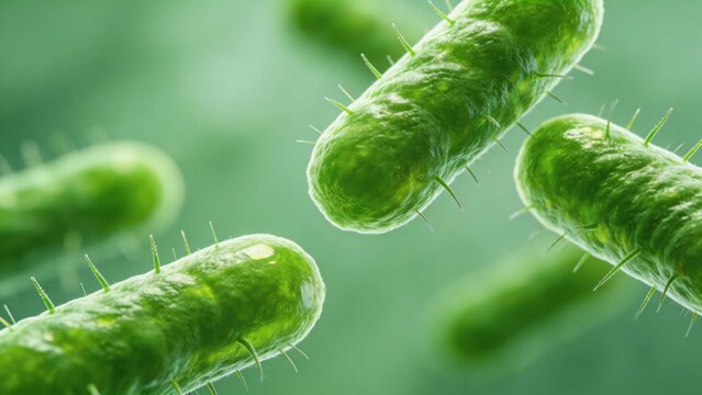 Green rodshaped bacteria with spines