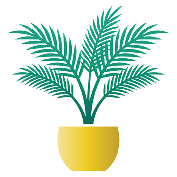 Green Palm Tree in Yellow Pot.