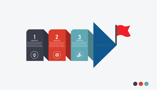 3 Step Modern colorful three step business infographic timeline with arrow direction layout and clean minimal design for workflow presentation and process visualization