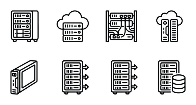 server network data cloud storage internet technology vector set