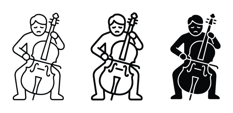 vector cello player silhouettes on white background for music and instruments category