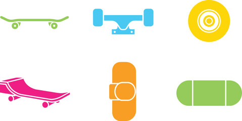 Skateboarding elements icons set with skateboard parts and ramp with truck and sports with lifestyle © MC Creative