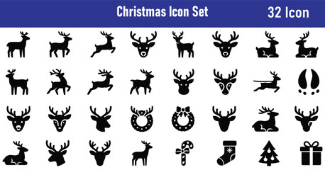 Festive white background christmas icons 32 reindeer wreath gift holiday symbols © MOTIUR