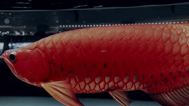 Vibrant Red Arowana Fish in Aquarium Tank