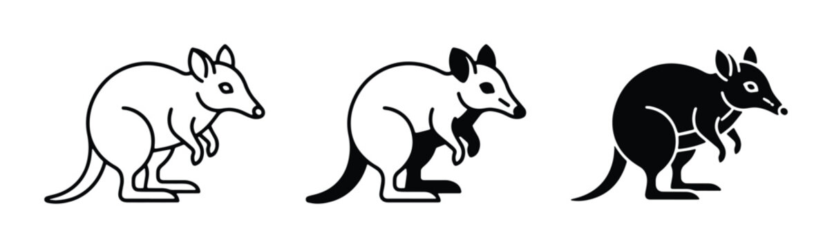 Australian Marsupial Icons: Kangaroo, Wallaby, and Bilby Vector Graphics for Wildlife and Nature Projects