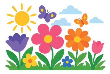 Fototapeta premium Colorful flowers and butterflies.