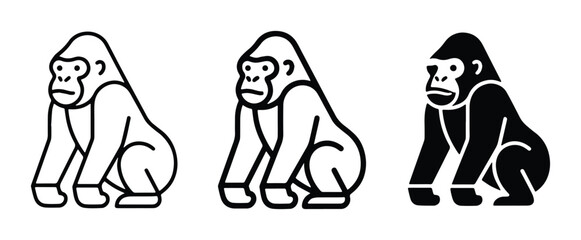 simple black and white vector icons of sitting gorillas © Mahin