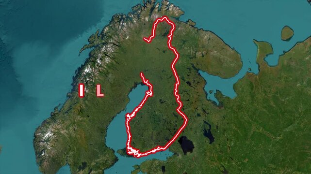 Finland map animation, Europe country highlight, glowing Finland border, geographic map motion, Nordic country outline, travel map visualization, modern Finland map effect, cinematic geography