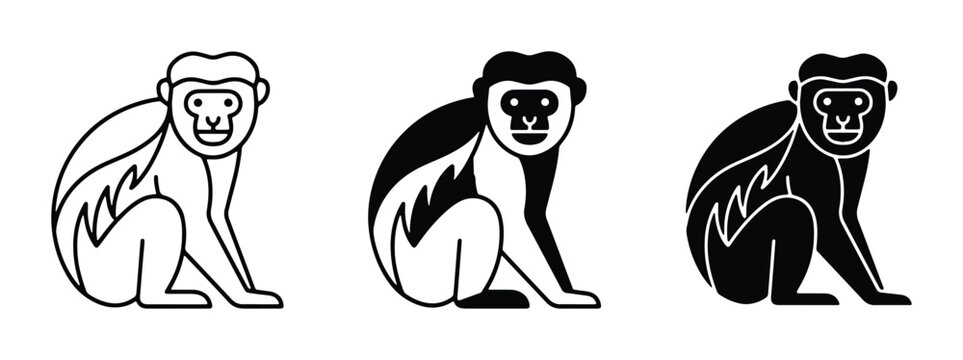 simple black and white vector illustrations of three monkeys sitting down