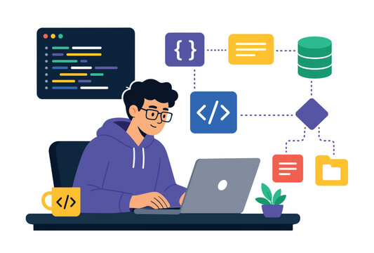 Programmer Working on Laptop Computer.