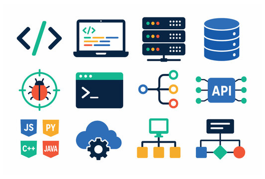 Programming and coding icons.