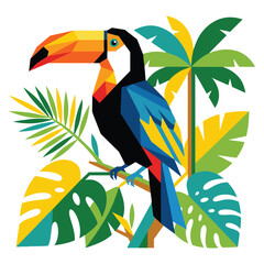 Naklejka premium Colorful Toucan Bird Perched on Branch vector illustration