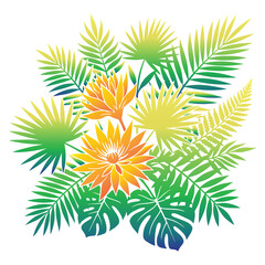 Tropical leaves and flowers vector illustration © DesignIMT