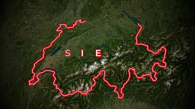 Switzerland map outline animation with glowing country border