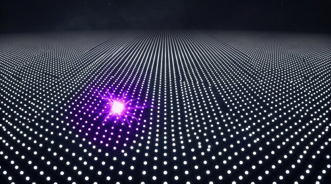 Vibrant purple light amidst a vast array of white dots on a dark background creating a futuristic technological ambiance with a sense of innovation and anomaly