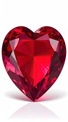 Fototapeta premium A brilliant, faceted red gemstone cut into a heart shape, on a white background