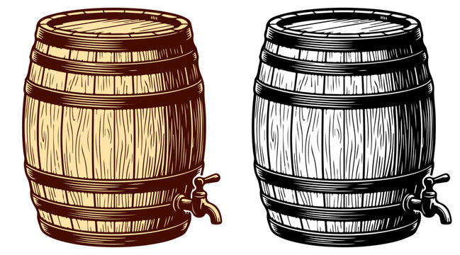Whiskey Barrel Vector Illustration on White Background, barrel, wine, beer, wooden, whiskey, drink, vintage, isolated