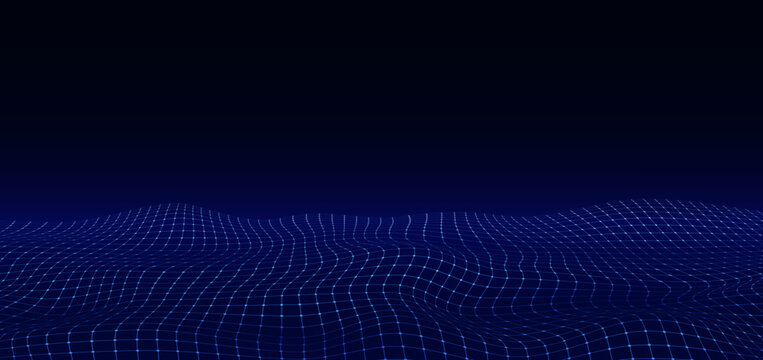 Blues digital wireframe grids landscape abstract technology backgrounds
