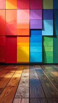 Colorful wall  wood floor.