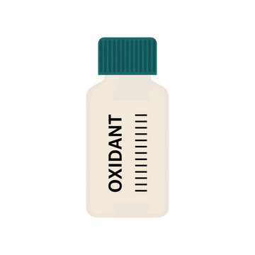 White plastic bottle of hair dye oxidant with dark green cap