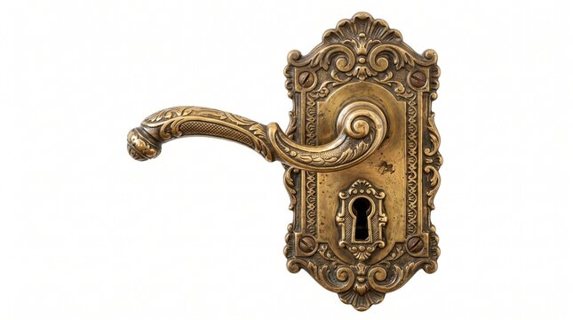 Vintage Metal Door Knob and Lock Isolated on White Background