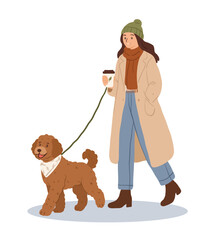 Girl walking dog outside in park, pet owner lifestyle. © Victoriya