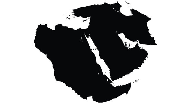 Silhouette of the middle east and north africa region in black and white