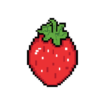 pixel art fruit red strawberry vector graphic 8-bit retro design