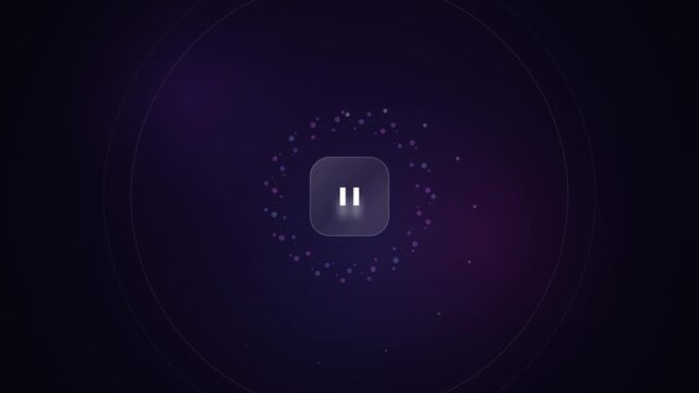 A pause button icon with a dark background and white play button in a video player interface.
