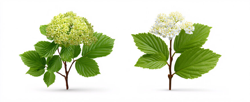 Vibrant Viburnum opulus and Cornus sericea displayed on a clean white backdrop high-res.