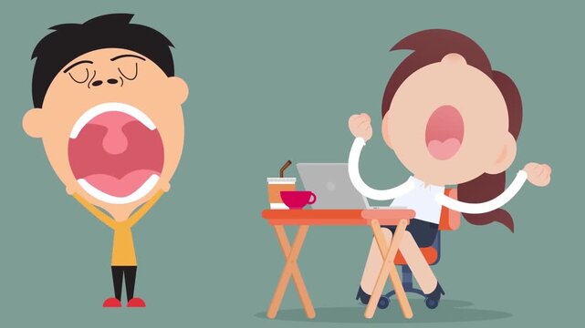 Exhausted Mother Yawning at Laptop Desk with Crying Baby Parenting and Remote Work Stress 2D Animation
