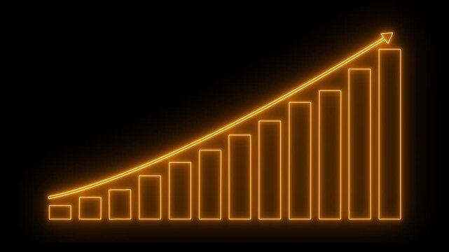 Neon Glowing Graph and Arrow Visualizing Positive Business Trends, Financial Dashboard Animation. Glowing dollar icon, financial graph chart animation. business graph chart.