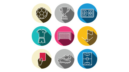 Football Soccer Icon Set – 9 Flat Long Shadow Circle Icons for World Cup Sports Design, Vector Clipart © AizazAli