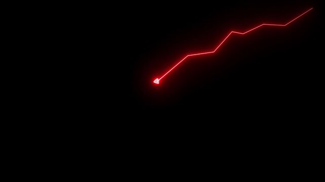 Glowing Red Upward Trend Line Arrow on Dark Background &ndash; Financial Growth, Stock Market Increase, Business Profit Rise, Data Analytics Success Concept
