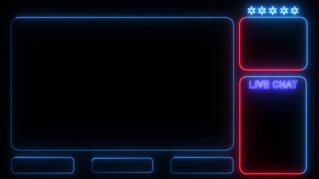 Intermission Stream Overlay Animated, Neon Sign looping facecam and chat for live streaming-4k black background icon animation