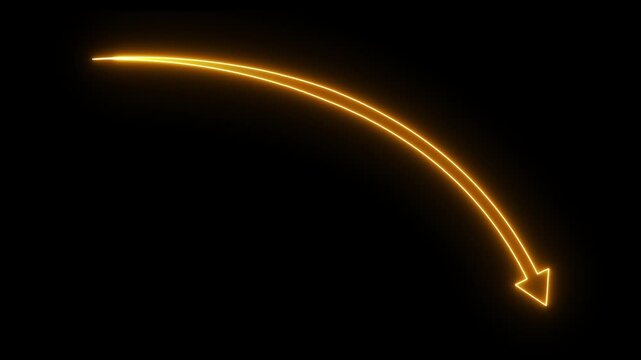 Glowing Blue Curved Arrow Down on Dark Background &ndash; Neon Decline Trend, Falling Graph, Business Loss, Financial Decrease, Data Analytics Concept