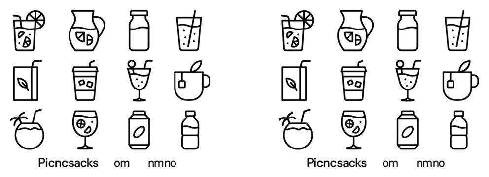 Beverage icons with pitcher cup bottle outline