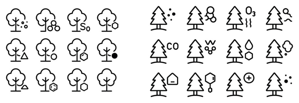 Nature icons with tree pine minimal