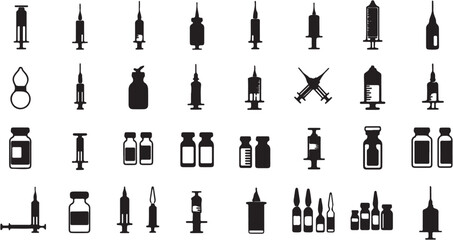 Fototapeta premium Various Medical Syringe and Bottle Icons.