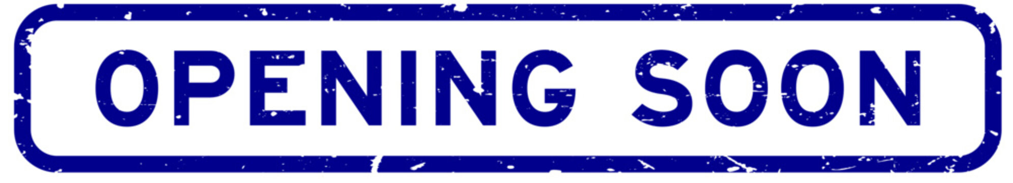 Grunge blue opening soon word square rubber seal stamp on white background