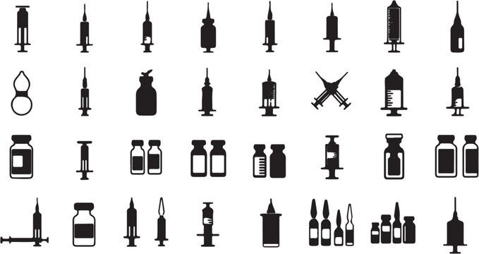 Various Medical Syringe and Bottle Icons.